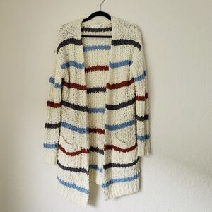 Altard State Cardigan Sweater Women S White Blue Stripe Longline Pocket Open